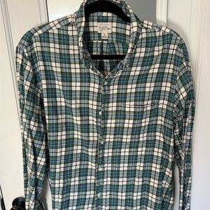 J. Crew Green and White Plaid Casual Shirt